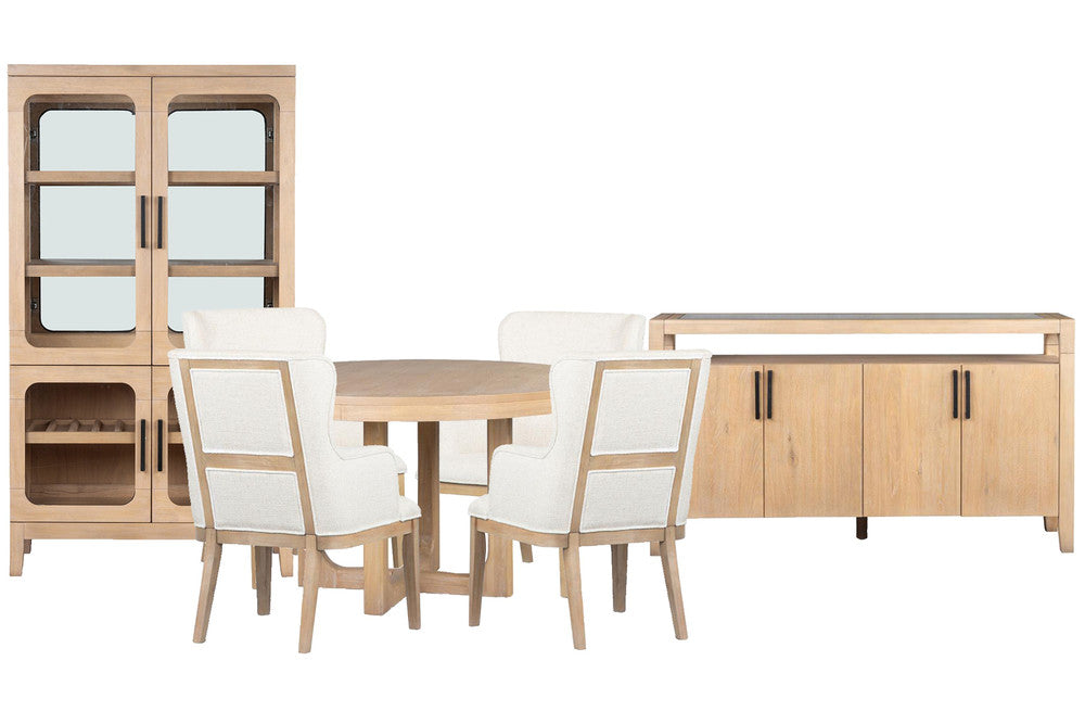 Magnussen - Somerset Butternut Round Dining Table With 4 Arm Chairs Sideboard And Curio - D5684-22-KIT9 view 1