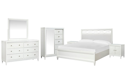 Magnussen - Springhouse Whisper White California King Upholstered Panel Bed 2 Door Nightstands Double Drawer Dresser With Landscape Mirror And Door Chest - B5993-75-KIT11 view 1