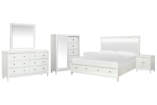 Magnussen - Springhouse Whisper White California King Upholstered Panel Storage Bed 2 Door Nightstands Double Drawer Dresser With Landscape Mirror And Door Chest - B5993-75A-KIT11 view 1