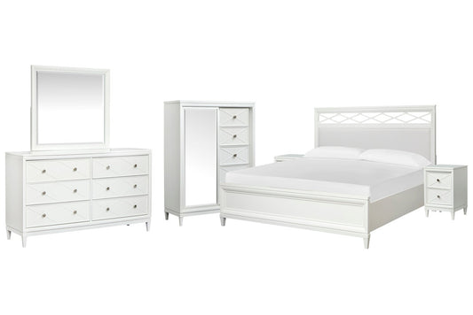 Magnussen - Springhouse Whisper White King Upholstered Panel Bed 2 Nightstands Double Drawer Dresser With Landscape Mirror And Door Chest - B5993-65-KIT6 view 1