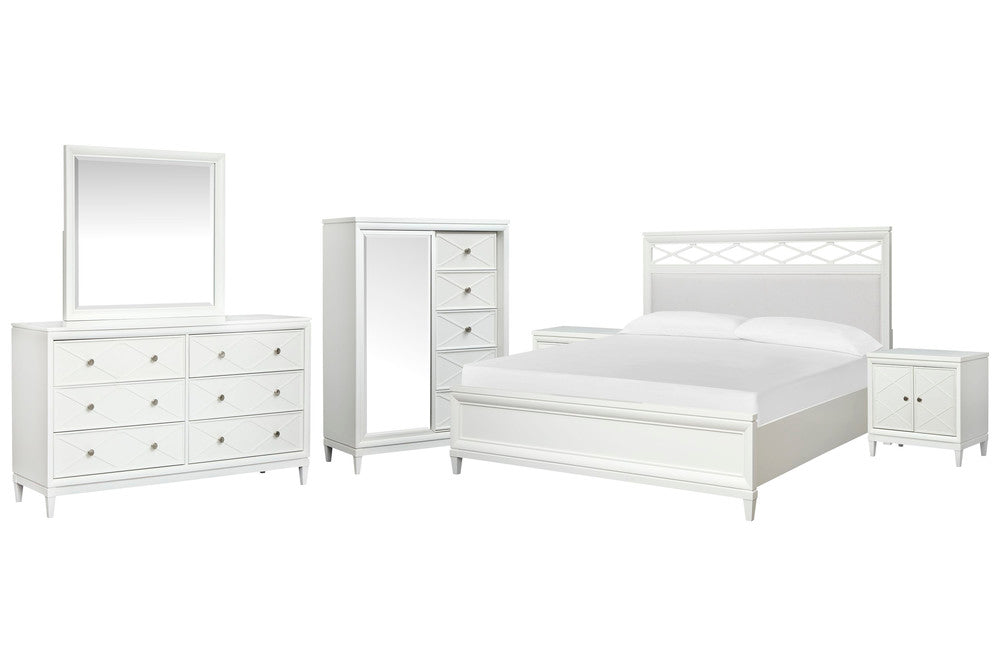 Magnussen - Springhouse Whisper White Queen Upholstered Panel Bed 2 Door Nightstands Double Drawer Dresser With Landscape Mirror And Door Chest - B5993-55-KIT11 view 1