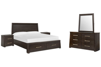 Magnussen - Tauren Coffee Bean Cal.King Panel Storage Bed 2 Nightstands And Double Drawer Dresser With Shaped Mirror - B6434-74A-KIT4 view 1