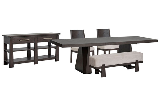 Magnussen - Tauren Coffee Bean Extendable Double Pedestal Dining Table With 2 Side Chairs Bench And Sideboard - D6434-32-KIT29 view 1