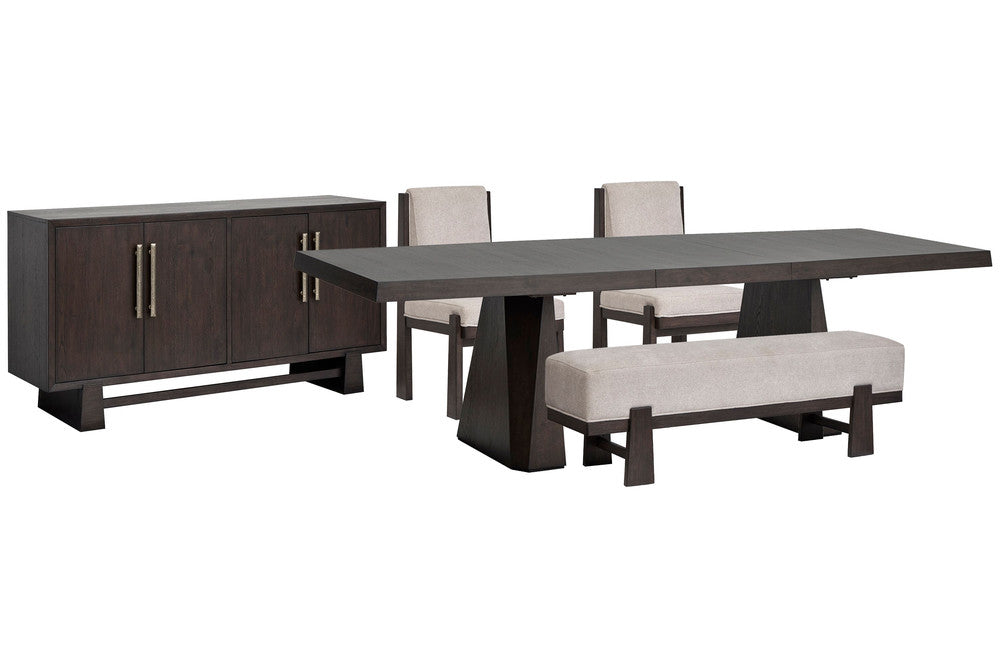 Magnussen - Tauren Coffee Bean Extendable Double Pedestal Dining Table With 2 Upholstered Side Chairs Bench And Buffet - D6434-32-KIT36 view 1