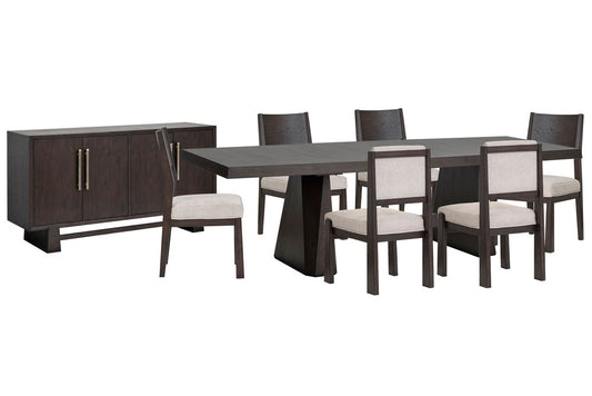 Magnussen - Tauren Coffee Bean Extendable Double Pedestal Dining Table With 4 Side Chairs 2 Upholstered Side Chairs And Buffet - D6434-32-KIT24 view 1