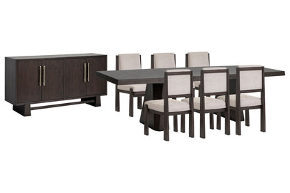 Magnussen - Tauren Coffee Bean Extendable Double Pedestal Dining Table With 6 Upholstered Side Chairs And Buffet - D6434-32-KIT15 view 1