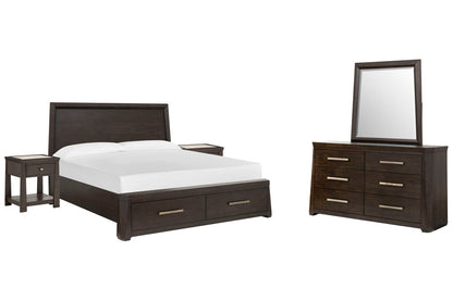 Magnussen - Tauren Coffee Bean King Panel Storage Bed 2 Open Nightstands And Double Drawer Dresser With Shaped Mirror - B6434-64A-KIT8 view 1