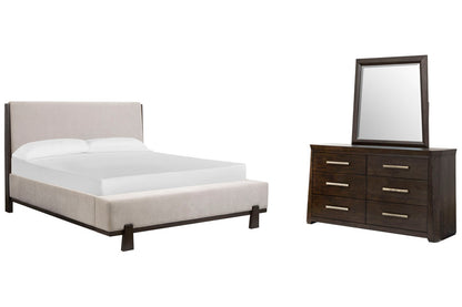 Magnussen - Tauren Coffee Bean King Upholstered Panel Bed And Double Drawer Dresser With Shaped Mirror - B6434-65-KIT3 view 1