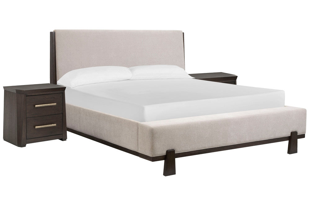 Magnussen - Tauren Coffee Bean Queen Upholstered Panel Bed With 2 Nightstands - B6434-55-KIT2 view 1