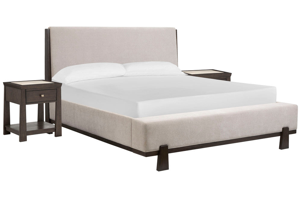 Magnussen - Tauren Coffee Bean Queen Upholstered Panel Bed With 2 Open Nightstands - B6434-55-KIT7 view 1