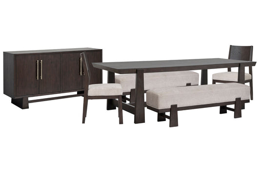 Magnussen - Tauren Coffee Bean Trestle Dining Table With 2 Benches 2 Side Chairs And Buffet - D6434-21-KIT48 view 1