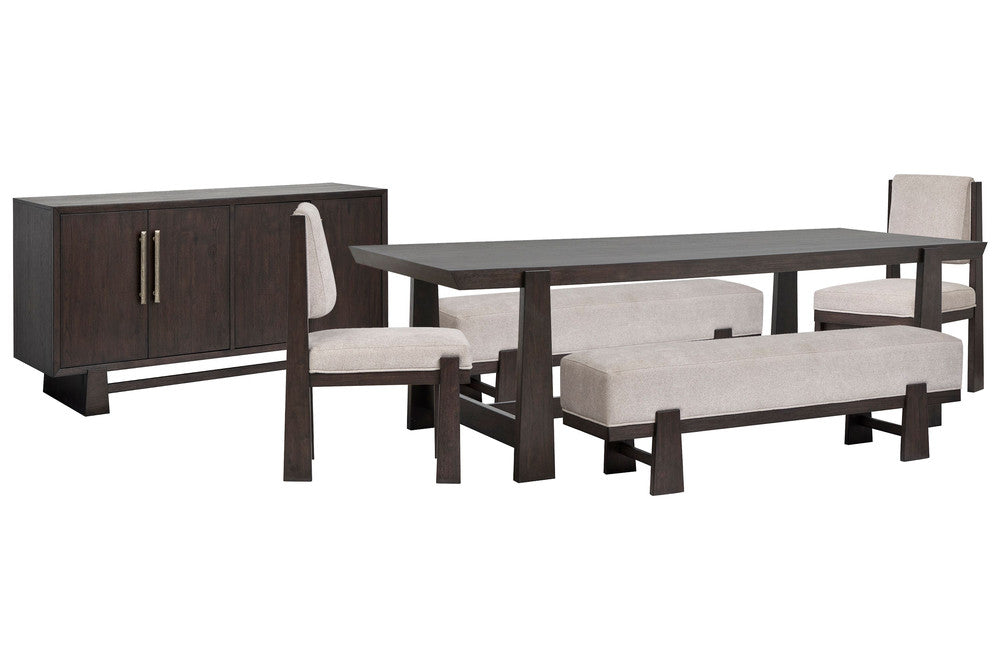Magnussen - Tauren Coffee Bean Trestle Dining Table With 2 Benches 2 Upholstered Side Chairs And Buffet - D6434-21-KIT51 view 1
