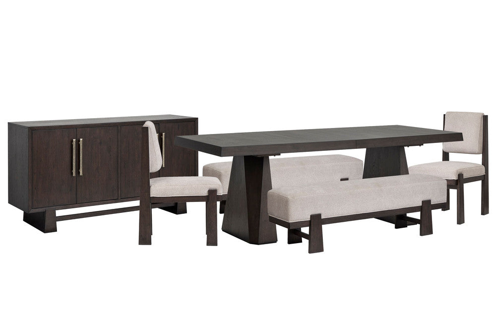 Magnussen - Tauren Coffee Bean Trestle Dining Table With 2 Benches 2 Upholstered Side Chairs And Buffet - D6434-32-KIT51 view 1
