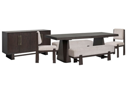 Magnussen - Tauren Coffee Bean Trestle Dining Table With 2 Benches 2 Upholstered Side Chairs And Buffet - D6434-32-KIT51 view 1