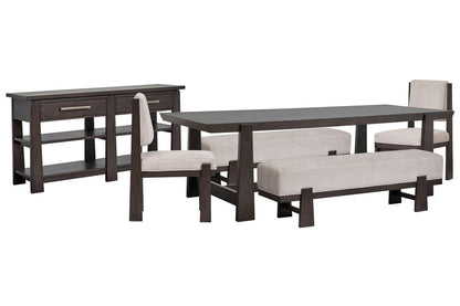 Magnussen - Tauren Coffee Bean Trestle Dining Table With 2 Benches 2 Upholstered Side Chairs And Sideboard - D6434-21-KIT50 view 1