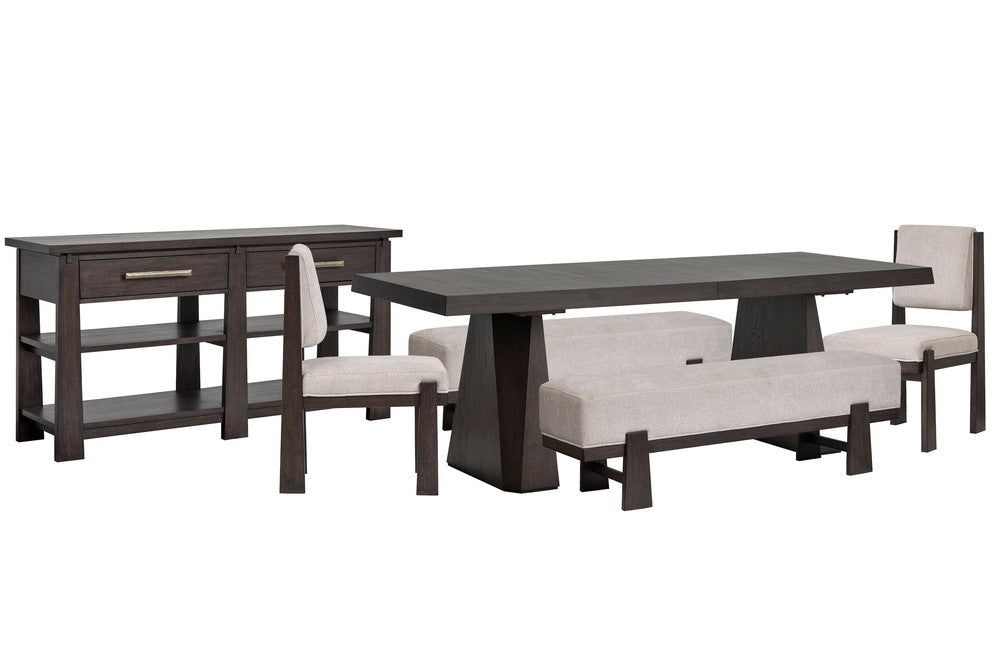 Magnussen - Tauren Coffee Bean Trestle Dining Table With 2 Benches 2 Upholstered Side Chairs And Sideboard - D6434-32-KIT50 view 1