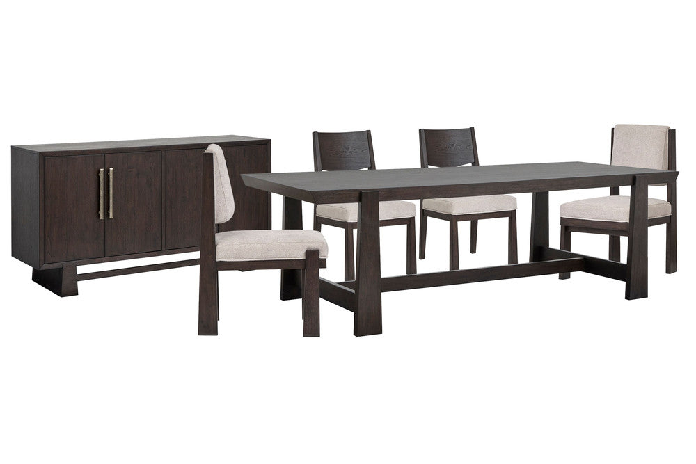 Magnussen - Tauren Coffee Bean Trestle Dining Table With 2 Side Chairs 2 Upholstered Side Chairs And Buffet - D6434-21-KIT21 view 1