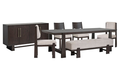 Magnussen - Tauren Coffee Bean Trestle Dining Table With 2 Side Chairs 2 Upholstered Side Chairs Bench And Buffet - D6434-21-KIT42 view 1