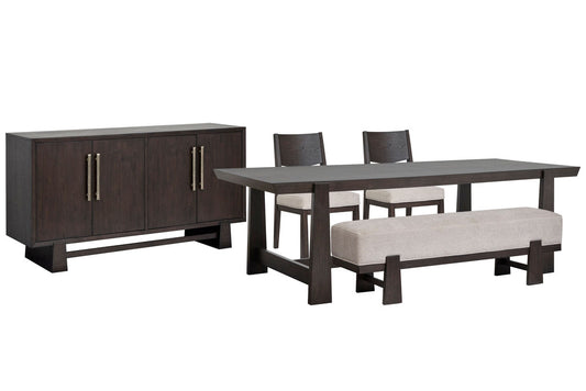 Magnussen - Tauren Coffee Bean Trestle Dining Table With 2 Side Chairs Bench And Buffet - D6434-21-KIT30 view 1
