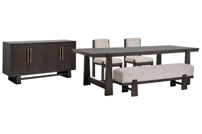 Magnussen - Tauren Coffee Bean Trestle Dining Table With 2 Upholstered Side Chairs Bench And Buffet - D6434-21-KIT36 view 1
