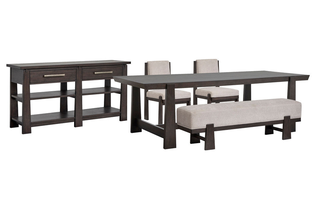 Magnussen - Tauren Coffee Bean Trestle Dining Table With 2 Upholstered Side Chairs Bench And Sideboard - D6434-21-KIT35 view 1