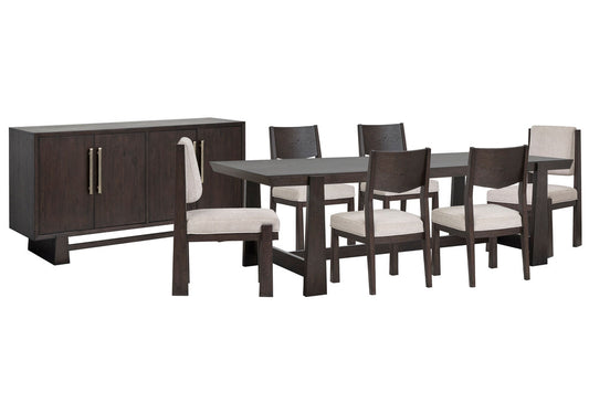 Magnussen - Tauren Coffee Bean Trestle Dining Table With 4 Side Chairs 2 Upholstered Side Chairs And Buffet - D6434-21-KIT24 view 1