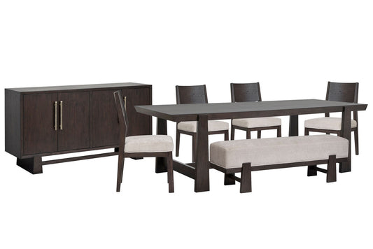 Magnussen - Tauren Coffee Bean Trestle Dining Table With 4 Side Chairs Bench And Buffet - D6434-21-KIT33 view 1