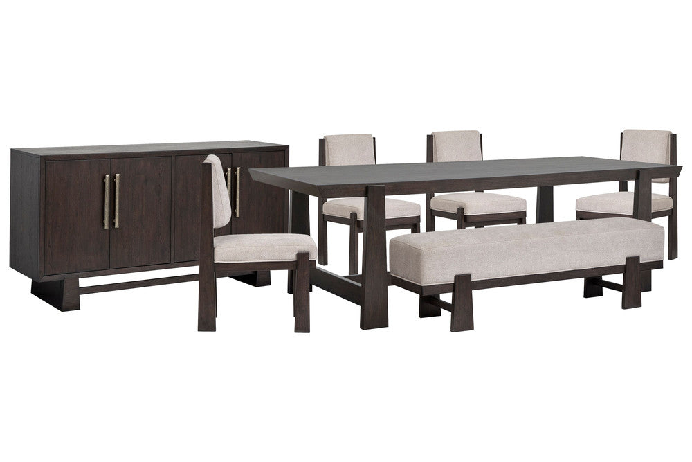 Magnussen - Tauren Coffee Bean Trestle Dining Table With 4 Upholstered Side Chairs Bench And Buffet - D6434-21-KIT39 view 1