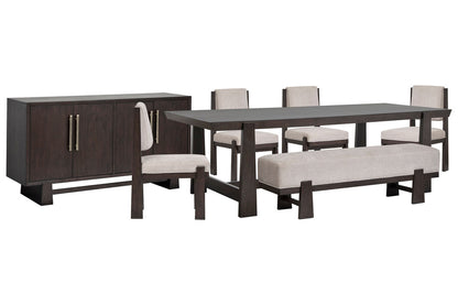 Magnussen - Tauren Coffee Bean Trestle Dining Table With 4 Upholstered Side Chairs Bench And Buffet - D6434-21-KIT39 view 1