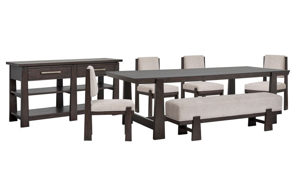 Magnussen - Tauren Coffee Bean Trestle Dining Table With 4 Upholstered Side Chairs Bench And Sideboard - D6434-21-KIT38 view 1