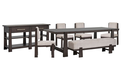Magnussen - Tauren Coffee Bean Trestle Dining Table With 4 Upholstered Side Chairs Bench And Sideboard - D6434-21-KIT38 view 1