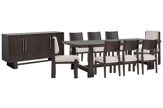 Magnussen - Tauren Coffee Bean Trestle Dining Table With 6 Side Chairs 2 Upholstered Side Chairs And Buffet - D6434-21-KIT27 view 1