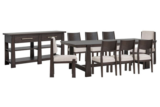 Magnussen - Tauren Coffee Bean Trestle Dining Table With 6 Side Chairs 2 Upholstered Side Chairs And Sideboard - D6434-21-KIT26 view 1
