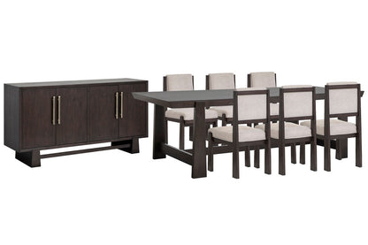 Magnussen - Tauren Coffee Bean Trestle Dining Table With 6 Upholstered Side Chairs And Buffet - D6434-21-KIT15 view 1