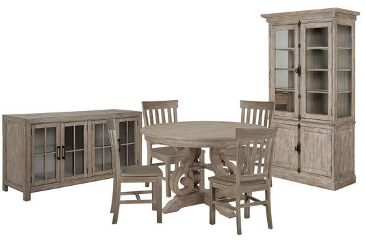 Magnussen - Tinley Park Dove Tail Grey 48" Round Dining Table With 4 Side Chairs Buffet Curio Cabinet And Dining Cabinet - D4646-22-KIT5 view 1