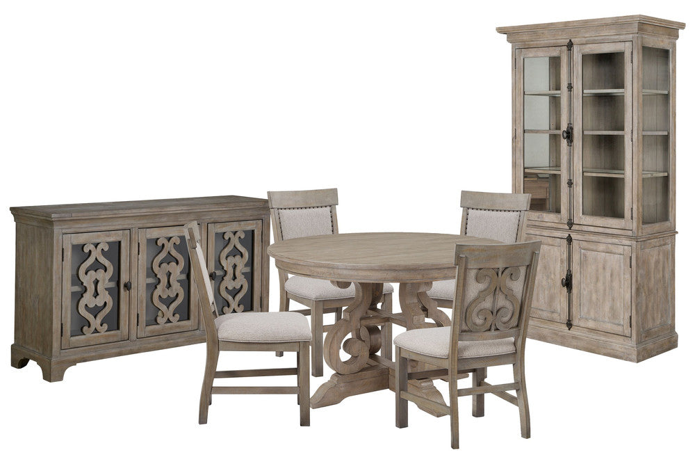 Magnussen - Tinley Park Dove Tail Grey 48" Round Dining Table With 4 Upholstered Side Chairs Server And Dining Cabinet - D4646-22-KIT9 view 1