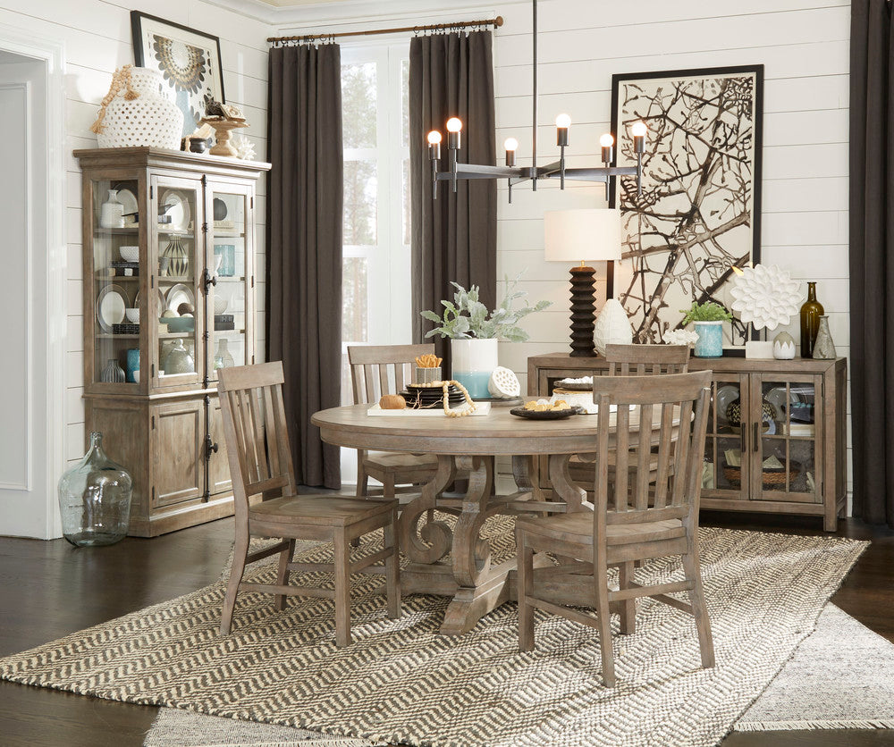 Magnussen - Tinley Park Dove Tail Grey 48" Round Dining Table With 4 Upholstered Side Chairs Server And Dining Cabinet - D4646-22-KIT9 view 11