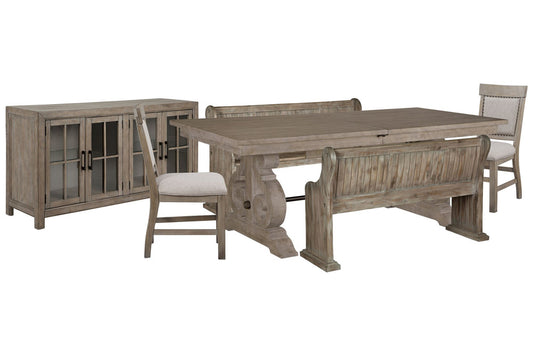 Magnussen - Tinley Park Dove Tail Grey Extendable Rectangular Dining Table With 2 Benches 2 Upholstered Side Chairs And Buffet - D4646-20-KIT53 view 1