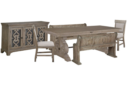 Magnussen - Tinley Park Dove Tail Grey Extendable Rectangular Dining Table With 2 Benches 2 Upholstered Side Chairs And Server - D4646-20-KIT52 view 1