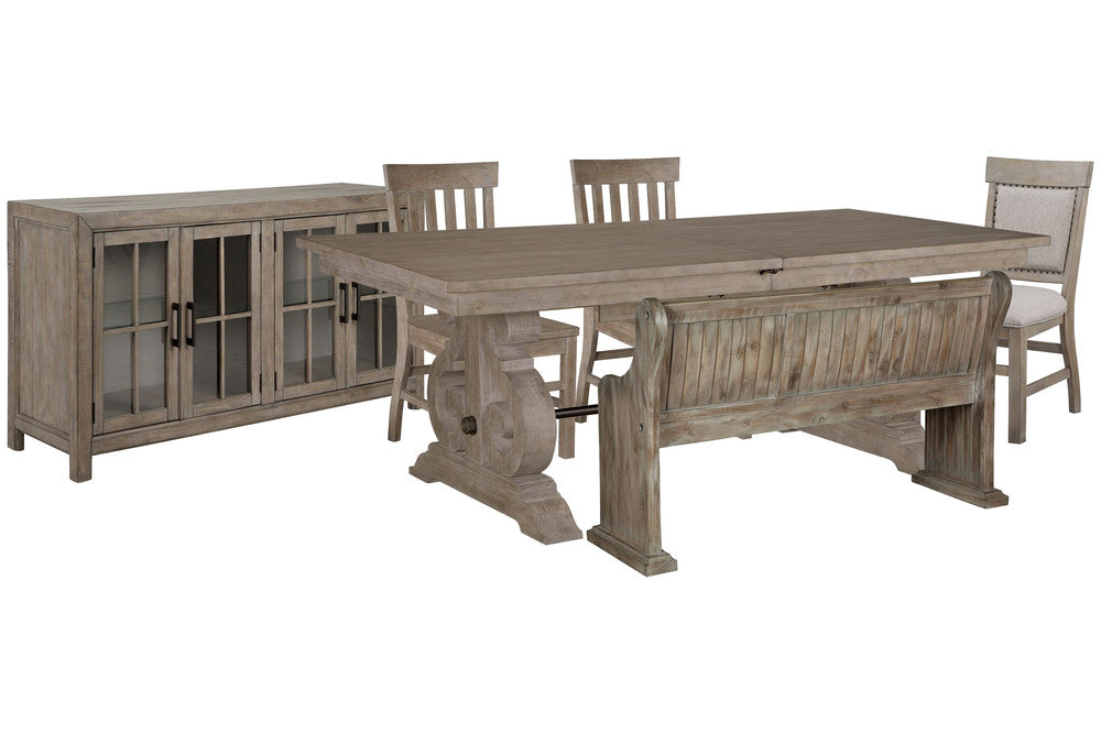 Magnussen - Tinley Park Dove Tail Grey Extendable Rectangular Dining Table With 2 Side Chairs 1 Upholstered Side Chairs Bench And Buffet Curio Cabinet - D4646-20-KIT33 view 1