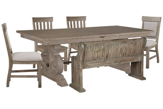 Magnussen - Tinley Park Dove Tail Grey Extendable Rectangular Dining Table With 2 Side Chairs 2 Upholstered Side Chairs And Bench - D4646-20-KIT36 view 1
