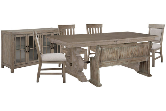 Magnussen - Tinley Park Dove Tail Grey Extendable Rectangular Dining Table With 2 Side Chairs 2 Upholstered Side Chairs Bench And Buffet Curio Cabinet - D4646-20-KIT38 view 1