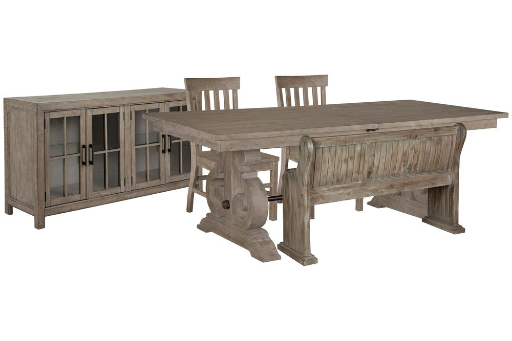 Magnussen - Tinley Park Dove Tail Grey Extendable Rectangular Dining Table With 2 Side Chairs Bench And Buffet Curio Cabinet - D4646-20-KIT18 view 1