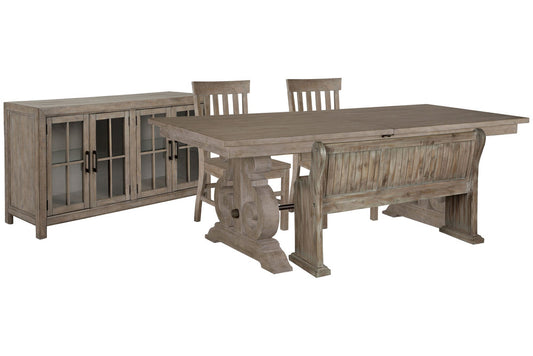 Magnussen - Tinley Park Dove Tail Grey Extendable Rectangular Dining Table With 2 Side Chairs Bench And Buffet Curio Cabinet - D4646-20-KIT18 view 1