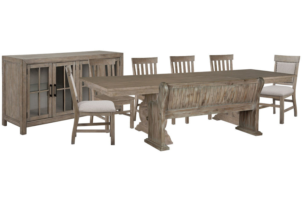 Magnussen - Tinley Park Dove Tail Grey Extendable Rectangular Dining Table With 4 Side Chairs 2 Upholstered Side Chairs And Buffet Curio Cabinet - D4646-20-KIT28 view 1