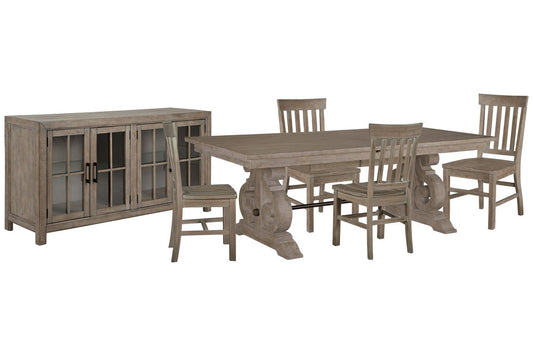Magnussen - Tinley Park Dove Tail Grey Extendable Rectangular Dining Table With 4 Side Chairs And Buffet Curio Cabinet - D4646-20-KIT3 view 1