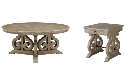 Magnussen - Tinley Park Dove Tail Grey Round Cocktail Table With End Table - T4646-45KIT4 view 1