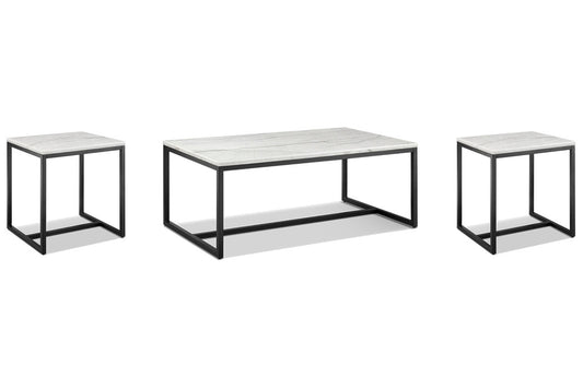 Magnussen - Torin White Marble And Matte Black Rectangular Cocktail Table With 2 End Table - T5759-43KIT2 view 1