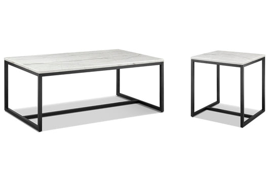 Magnussen - Torin White Marble And Matte Black Rectangular Cocktail Table With End Table - T5759-43KIT1 view 1