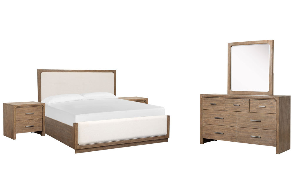 Magnussen - Westbourne Dark Umber California King Upholstered Panel Bed 2 Nightstands And Drawer Dresser With Portrait Mirror - B5888-75-KIT4 view 1